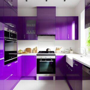 kitchen, kitchen design, kitchen worktop, kitchen cabinets, purple kitchen, kitchen layout, interior design, ai generated
